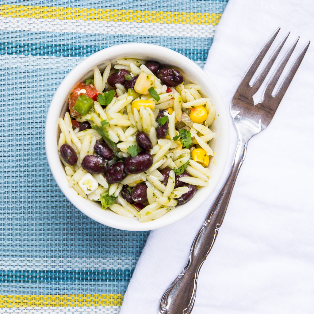 Black Bean Orzo Salad with Cilantro Lime Jalapeño Vinaigrette | Festively Made